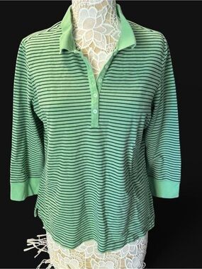 Izod Mint and Black Striped Polo Shirt